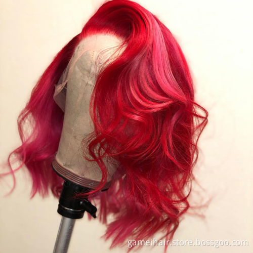 Red Human Hair Hd Lace Front Wig Brazilian Human Hair Lace Front Ombre Dark Black Red Wig body Wave Lace Frontal Wig Red